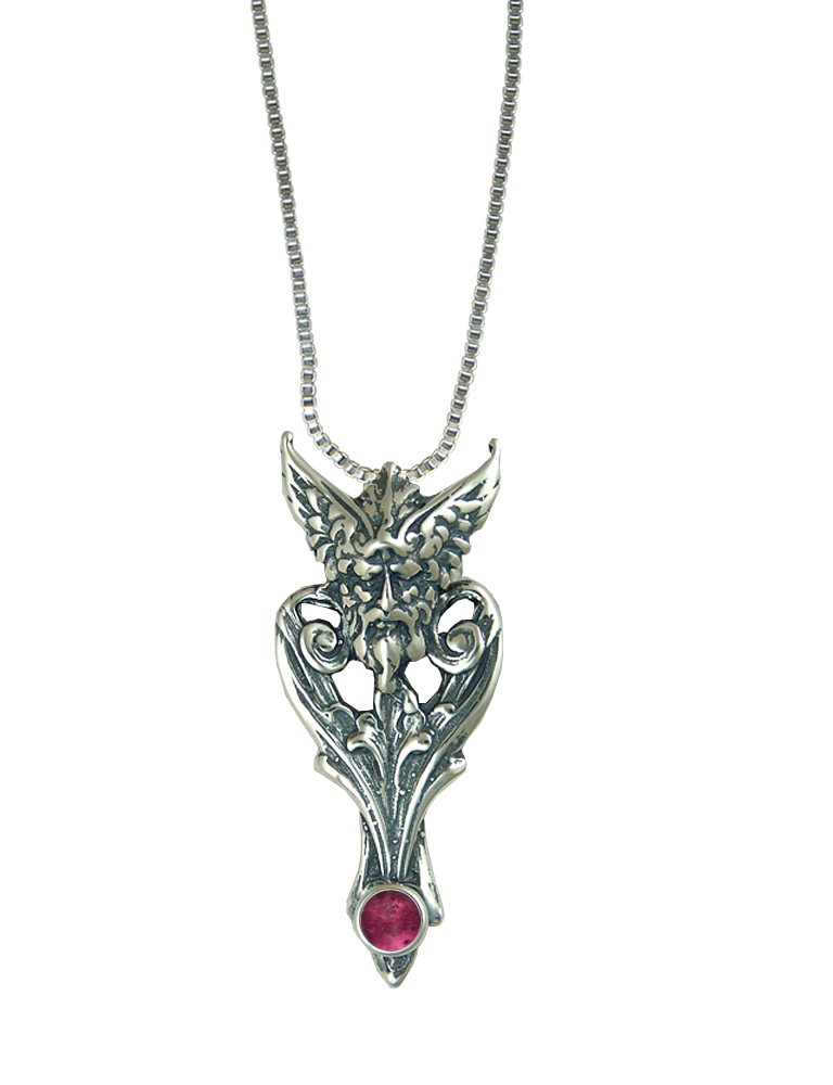 Sterling Silver Thor Viking Pendant With Pink Tourmaline